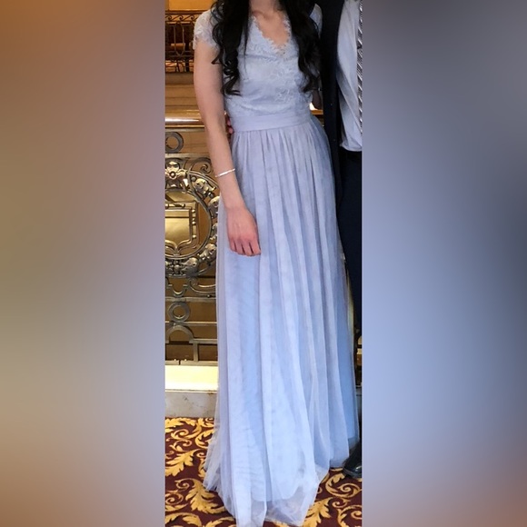 Little Mistress maxi dress with eyelash lace trim. Grey. US 2. Worn once - Picture 2 of 2